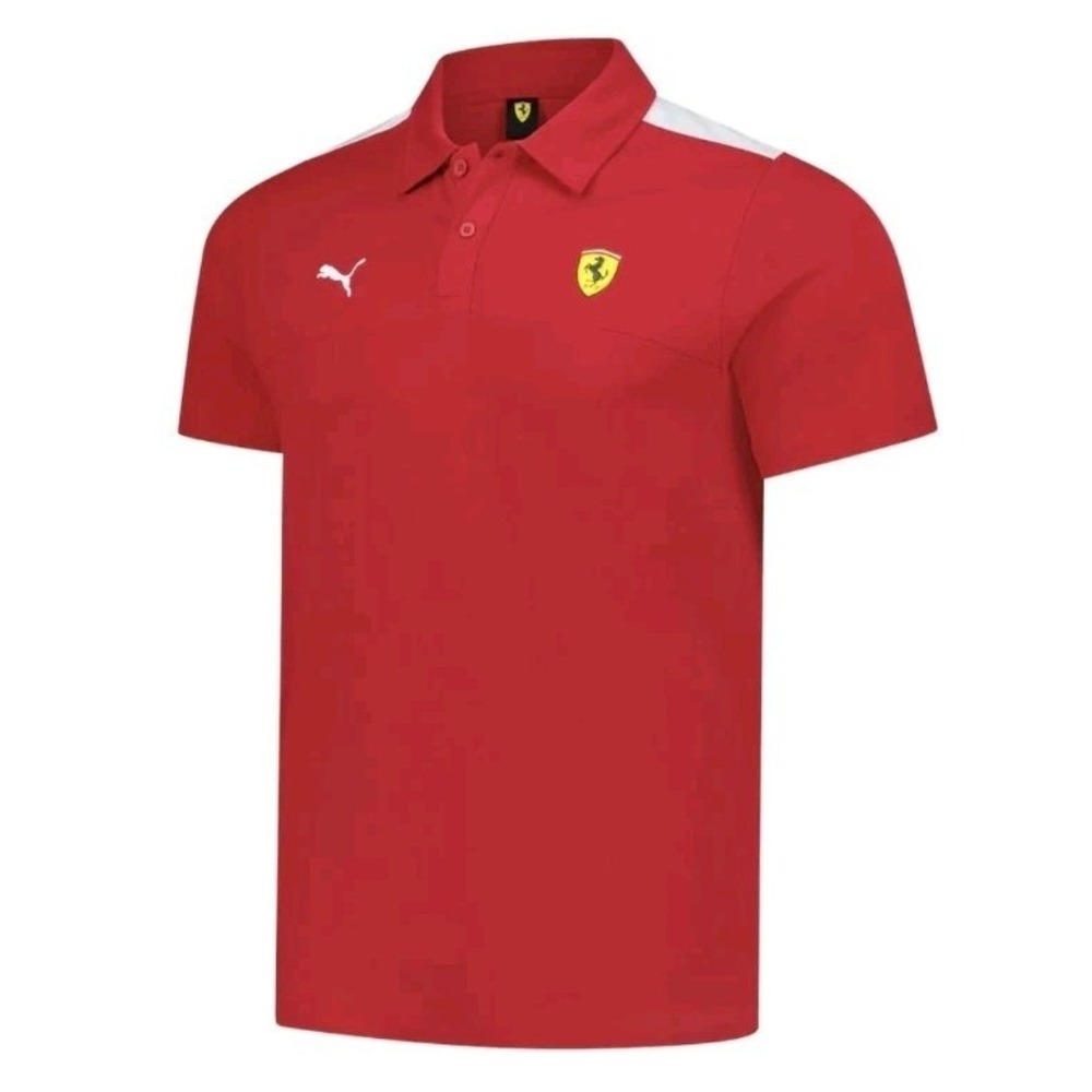 Puma Red Scuderia Ferrari Classic Logo PoloMen L Shirt Sport Racing Cars EUC
